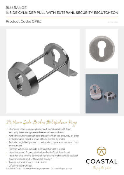 BLU™ - CP80 Internal Cylinder Pull with Security Escutcheon Data Card