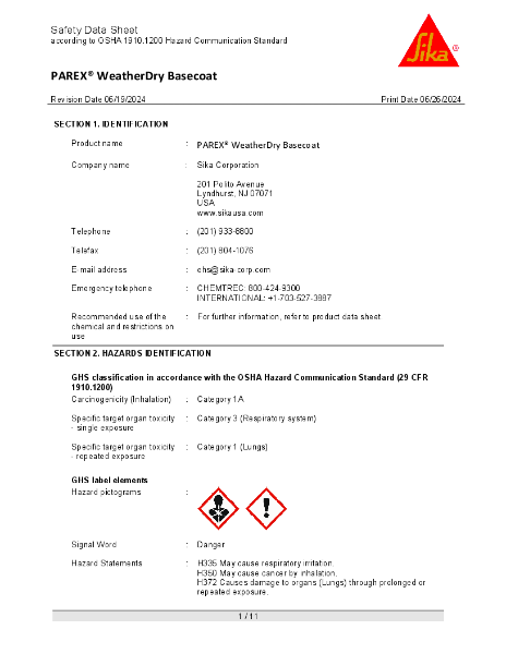 PAREX WeatherDry Basecoat - SDS