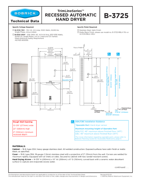 TrimLineSeries™ Recessed Automatic Hand Dryer - B-3725