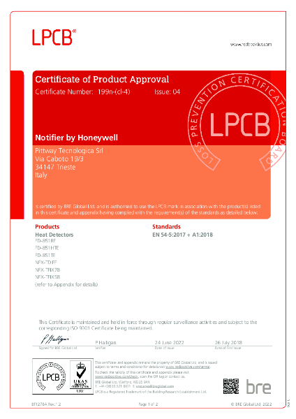 NFXI-TDIFF / NFXI-TFIX78 / NFXI-TFIX78  EN54 Certificate of Approval