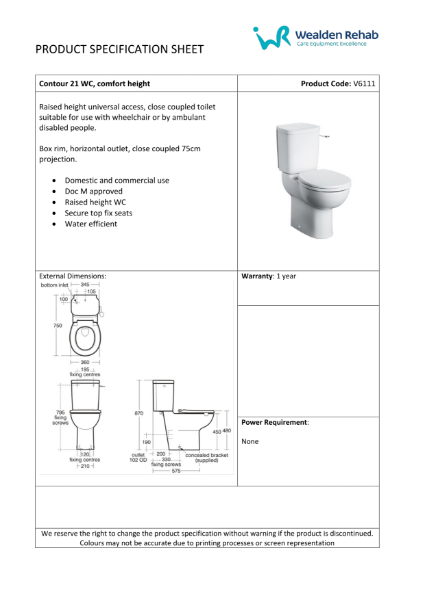 Contour 21 WC - Product Specification Sheet