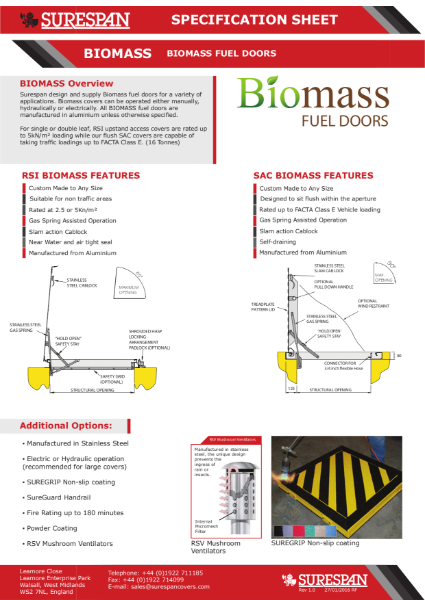 Floor Door access cover for Biomass fuel pits and plant rooms