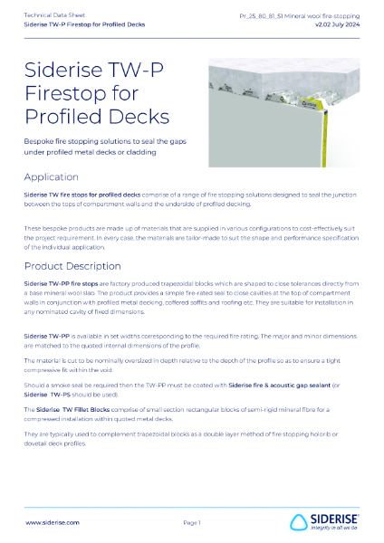 Siderise TW-P  Firestops for Profiled Decks – Technical Data v2.02