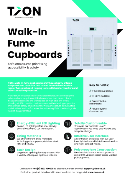 Walk-In Fume Cupboard Technical Data Sheet