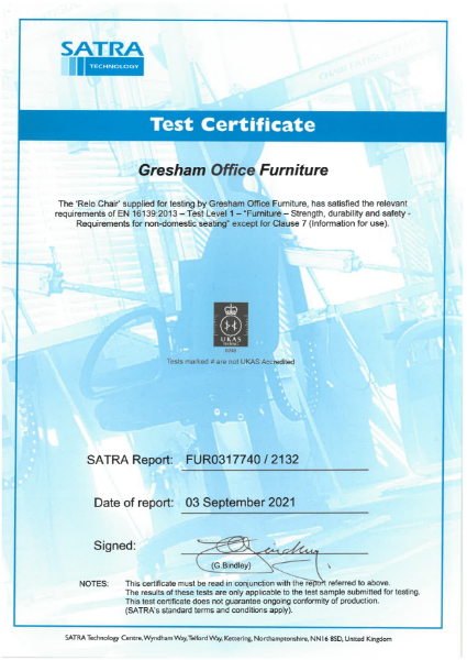 Relo Test Certificate - EN 16139:2013 - Test Level 1