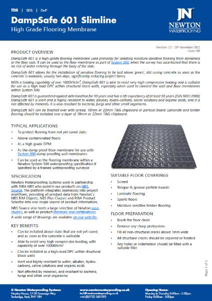 Newton DampSafe 601 Slimline Technical Data Sheet