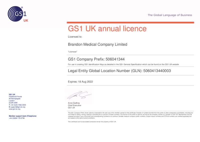 GS1 UK Annual licence certificate