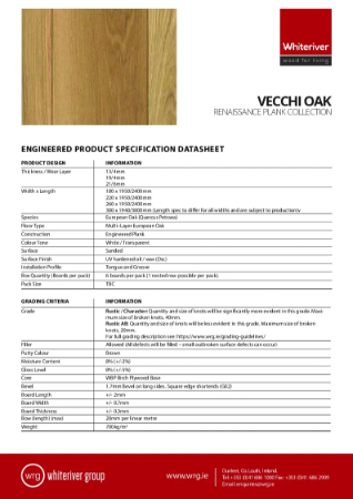 Renaissance Oak Vecchi Plank Spec Sheet