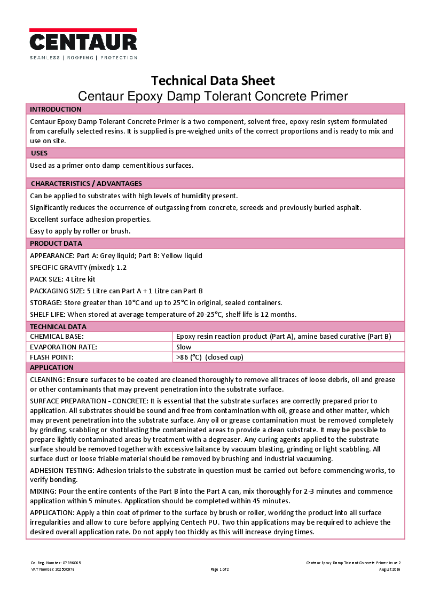 Centaur Epoxy Damp Tolerant Primer TDS