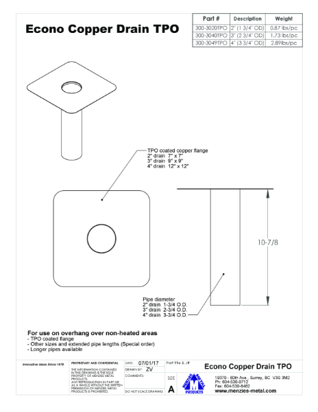 TECHNICAL DRAWING - ECONO COPPER DRAIN - TPO