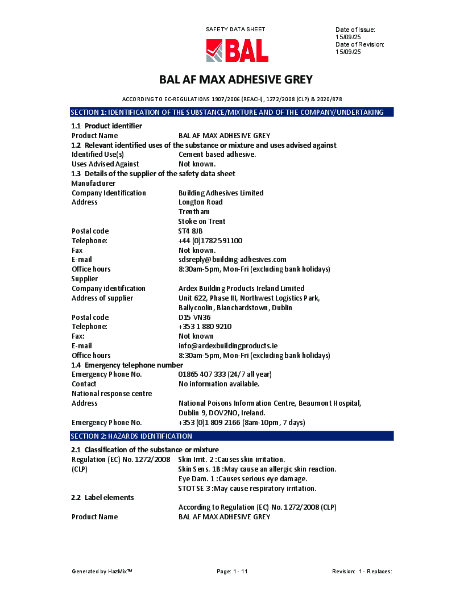 BAL AF Max - Material Safety Data Sheet (EU)