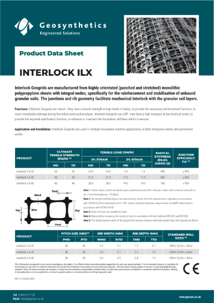 Interlock ILX Geogrids (Interlock ILX 20/ Interlock ILX 30) - Data Sheet