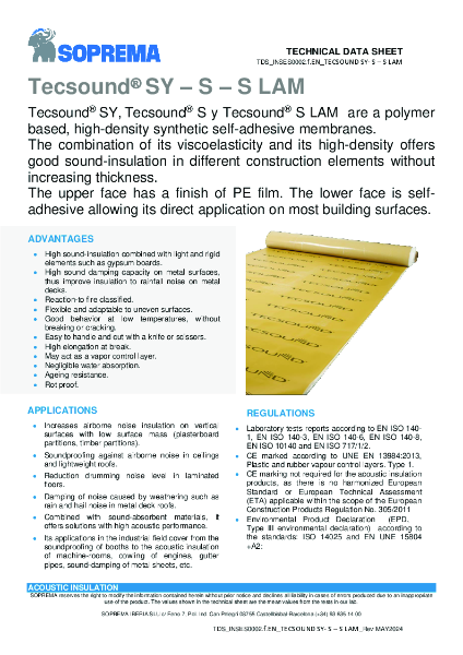 Tecsound® SY Performance Data