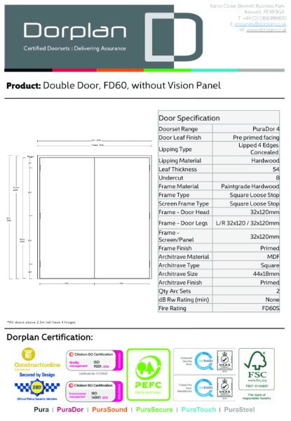 Double Door, FD60, without Vision Panel