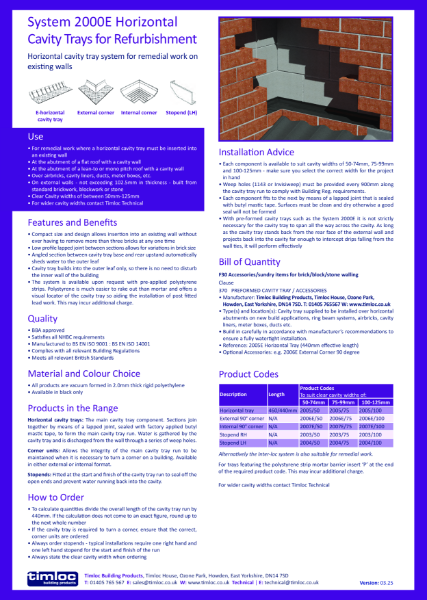 System 2000E Horizontal Cavity Trays Refurbishment Datasheet
