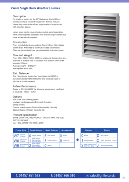 75mm Single Bank Weather Louvres