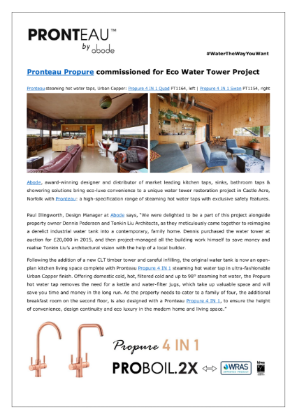 Pronteau Propure Commisioned for Eco Water Tower Project PDF