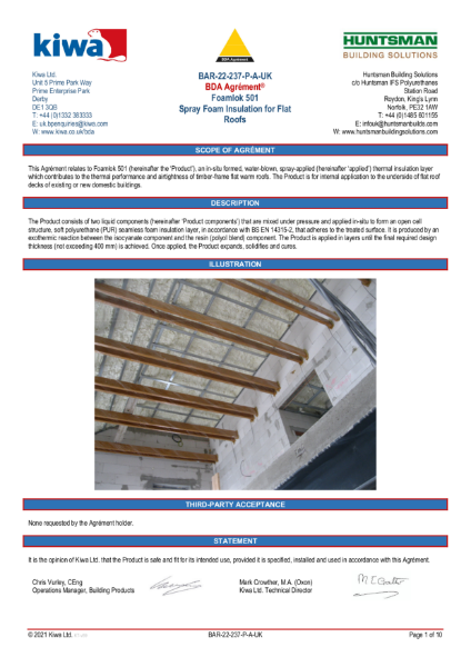 FoamLok 501 Flat Roofs - KIWA Certificate