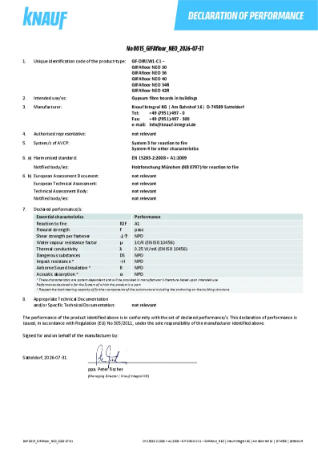 Knauf GIFAFloor NEO - Decleration of Performance