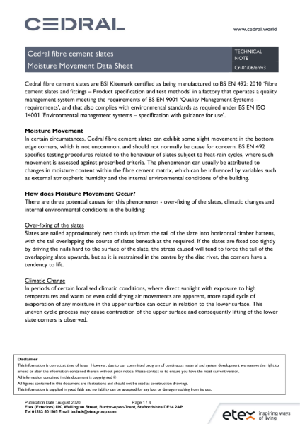 Cedral Roofs - Moisture Movement Data Sheet