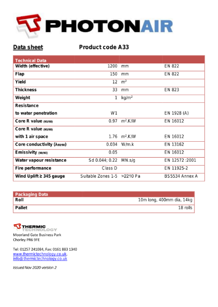 PhotonAir Technical Datasheet