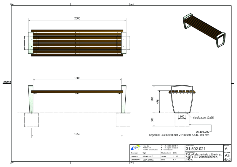 FlacoRelax Bench – Technical Drawing