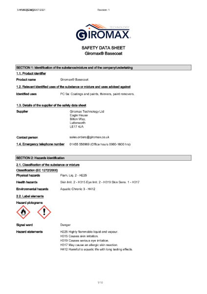 Giromax® Basecoat (Base and Activator) - Safety Data Sheet