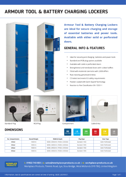 Tool Charging Lockers Data Sheet - Workplace Products