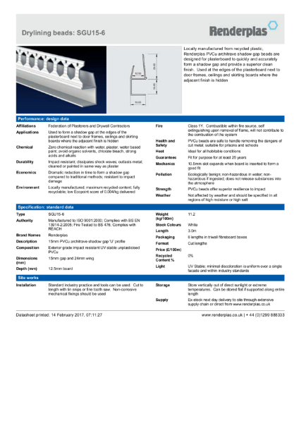 Renderplas Architrave shadow gap 'U' profile, SGU15