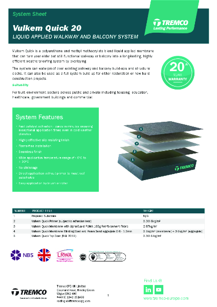 Tremco Roofing - Vulkem Quick 20 System Sheet