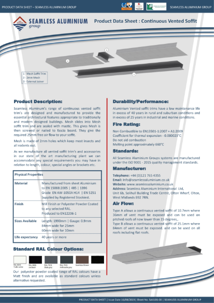 Continuous vented soffit