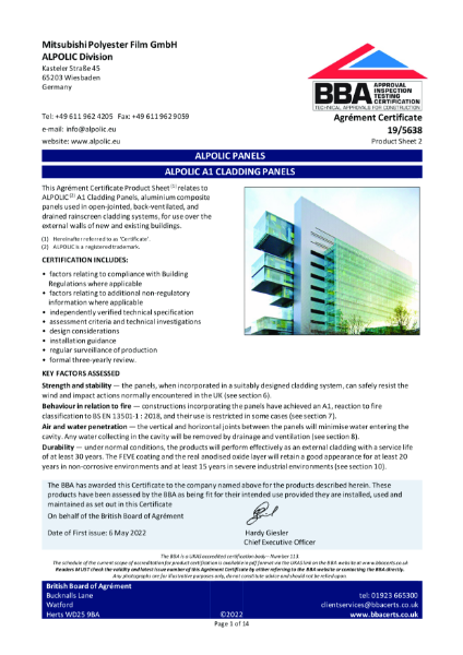 BBA Approval ALPOLIC A1