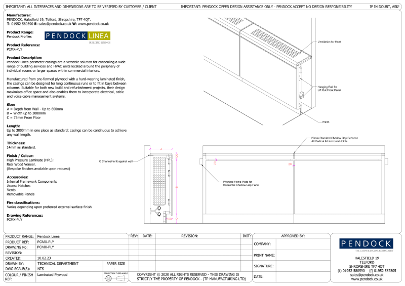 Pendock Linea - Building Linings - Perimeter Casings Ply Flat