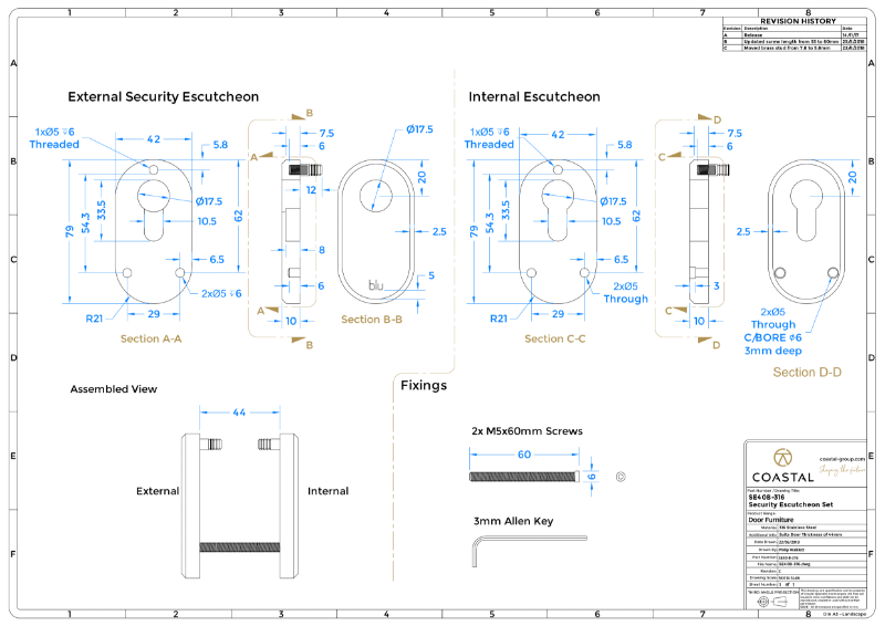 BLU™ - SE40B Security Escutcheon/ Cylinder Pull Sets CAD