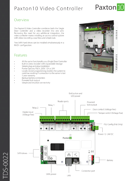 Paxton10 Video Controller, 12V 4Amp PSU - data sheet