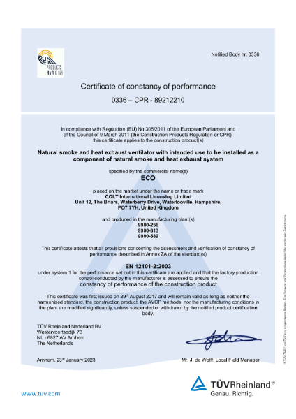 Certificate of constancy of performance - ECO Seefire