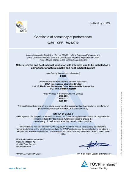 Certificate of constancy of performance