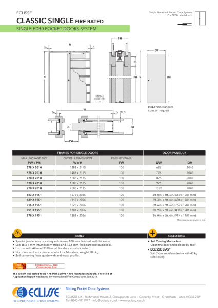 Classic SINGLE FIRE RATED Pocket Door System