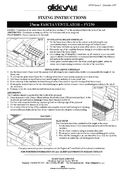 Glidevale Protect - Fixing Instructions - FV250 Over Fascia Ventilator