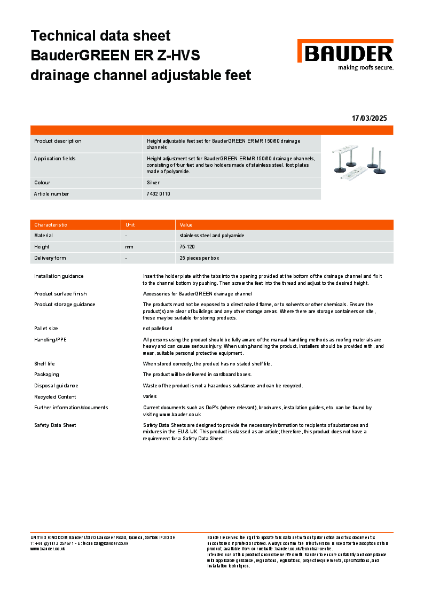 BauderGREEN ER Z-HVS - Technical Data Sheet