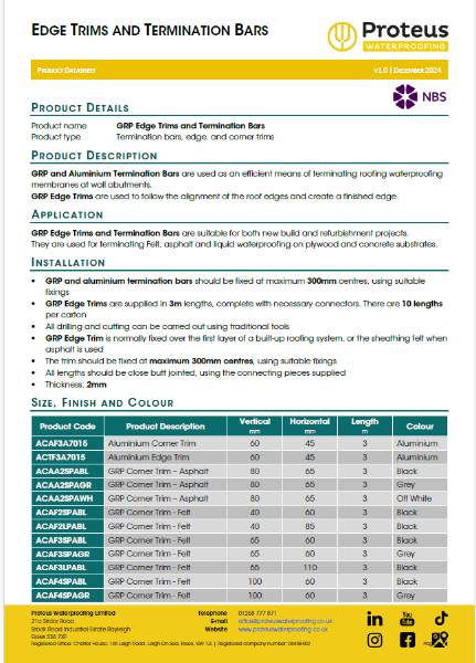 Product Data Sheet - Edge Trims and Termination Bars