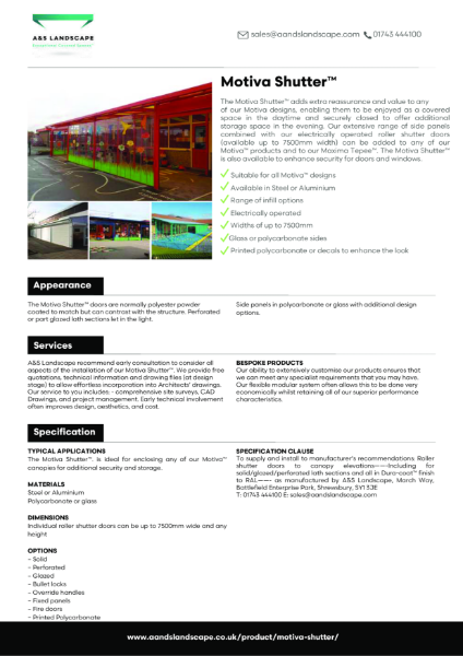 Motiva Shutter™ - Product Data Sheet