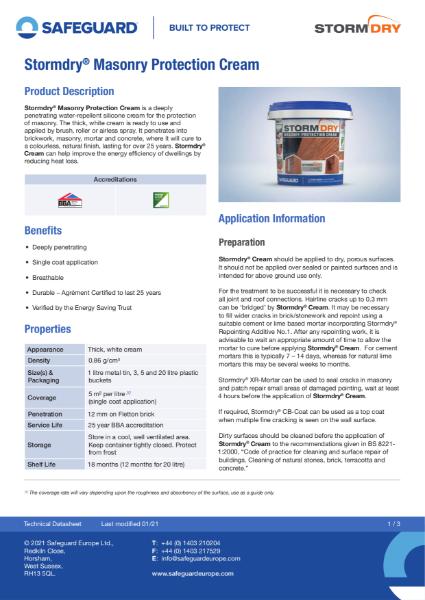 Stormdry Masonry Protection Cream Datasheet