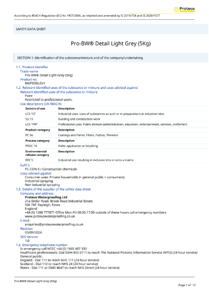 Safety Data Sheet - Pro-BW® Detail Light Grey
