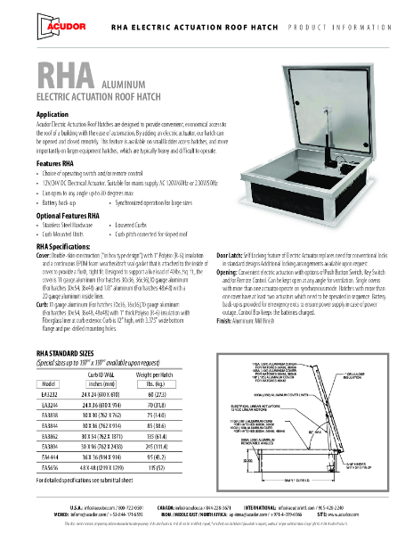 RHA ELECTRIC ACTUATION Product Sheet