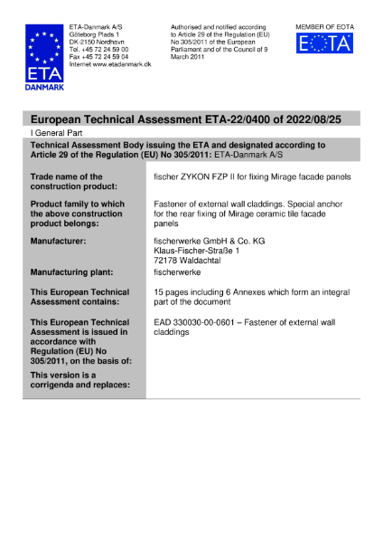 European Technical Assessment ETA-22/0400