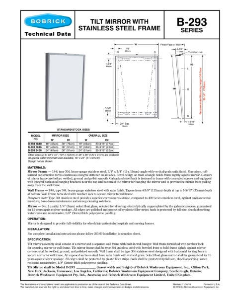 Tilt Mirror with Stainless Steel Frame - B-293 series