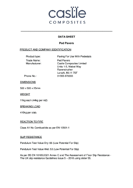 Ped Paver Data Sheet