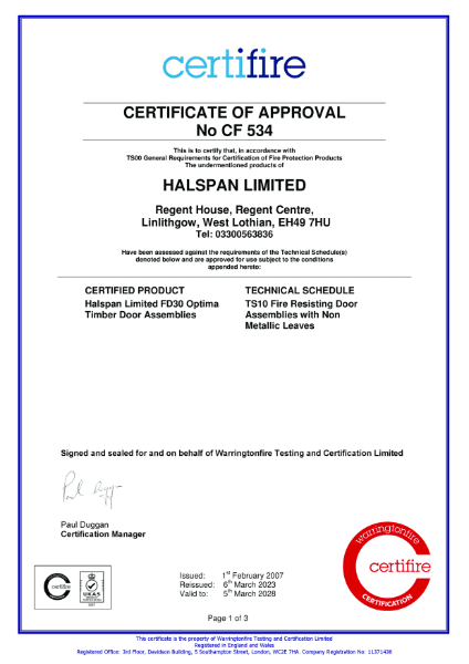 Certifire Certificate of Approval No. CF 534