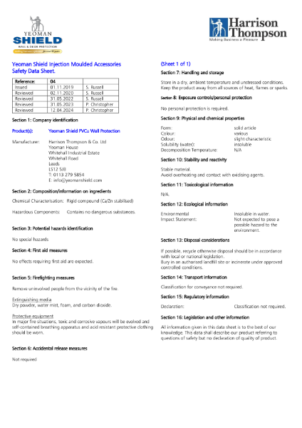 Safety Data Sheet - Injection Moulded Accessories